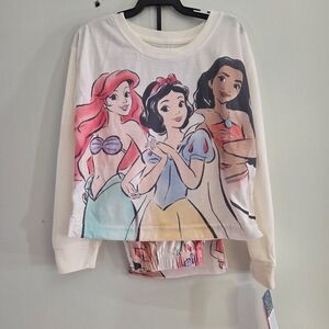 Disney Girls Princess Long Sleeve Pajama Set Sz S (6/6x) Snow White Ariel Moana